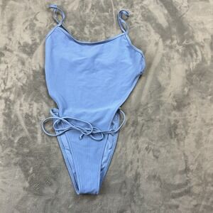 Frankies Bikinis Swimsuit Womens Small Blue One Piece Ribbed Adjustable Malibu